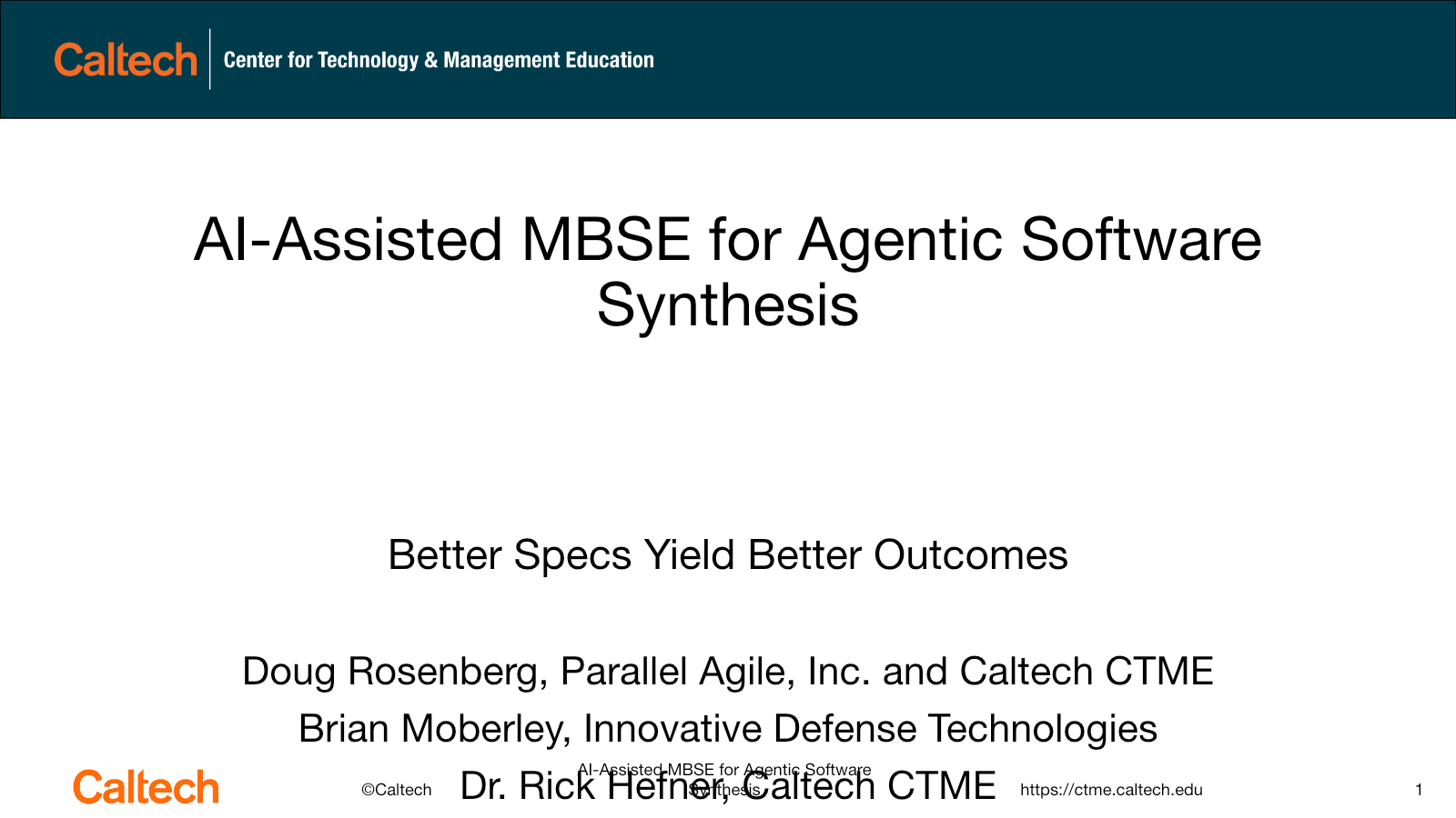 AI-Assisted MBSE for Agentic Software Synthesis title slide