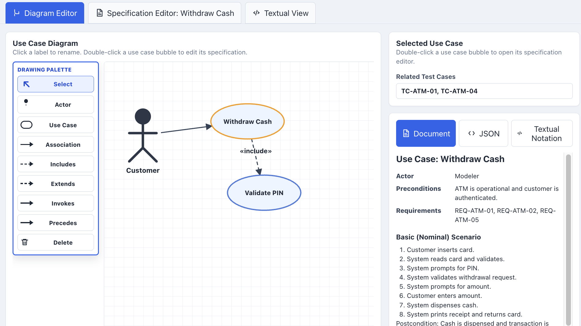 Use Case Editor diagram view screenshot