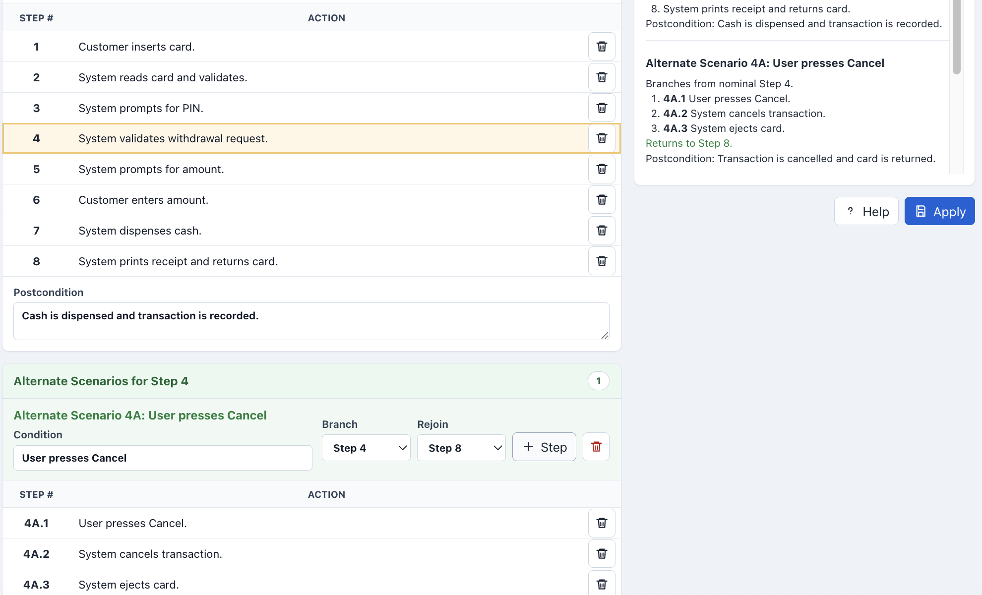 Use Case Editor specification view screenshot